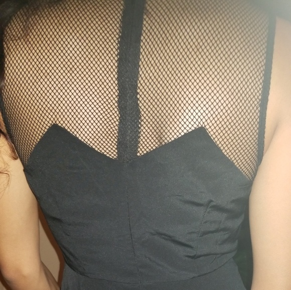 Black Mesh Fit & Flare Dress - Picture 5 of 6